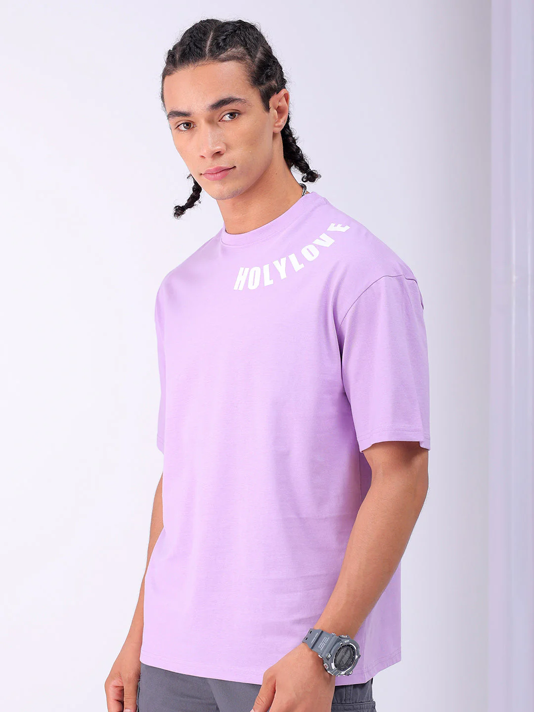 Men's Purple Boxy Oversized Graphic Back Printed Round Neck T-shirt - Image 5
